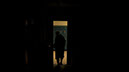Woman in red exit